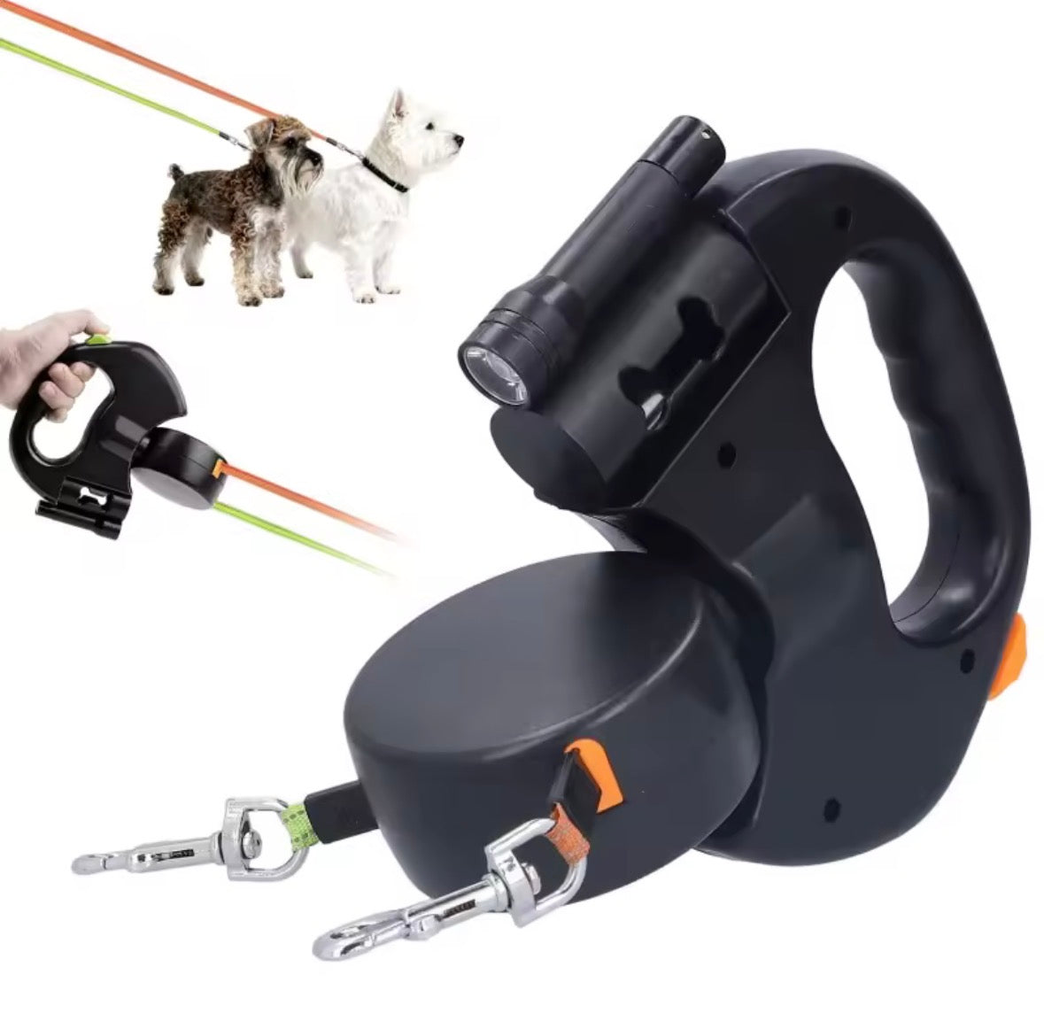 Correa Retráctil Automática para Perros con Linterna LED y Bolsas
