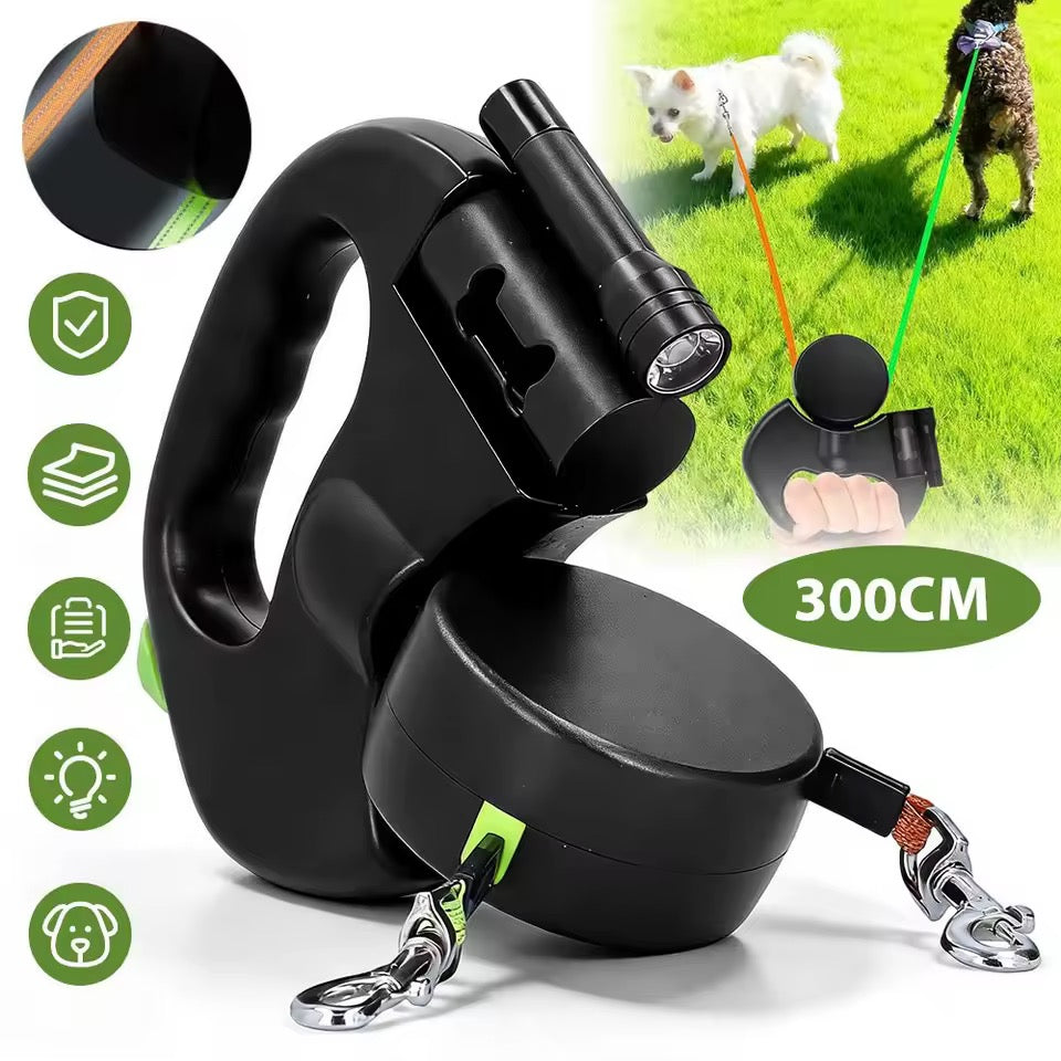 Correa Retráctil Automática para Perros con Linterna LED y Bolsas