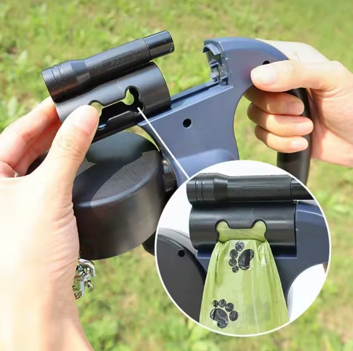 Correa Retráctil Automática para Perros con Linterna LED y Bolsas