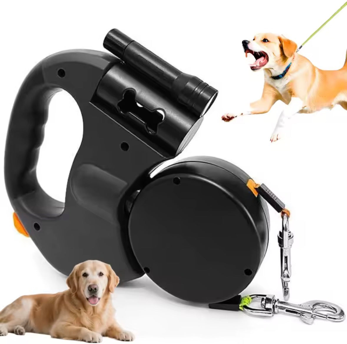 Correa Retráctil Automática para Perros con Linterna LED y Bolsas